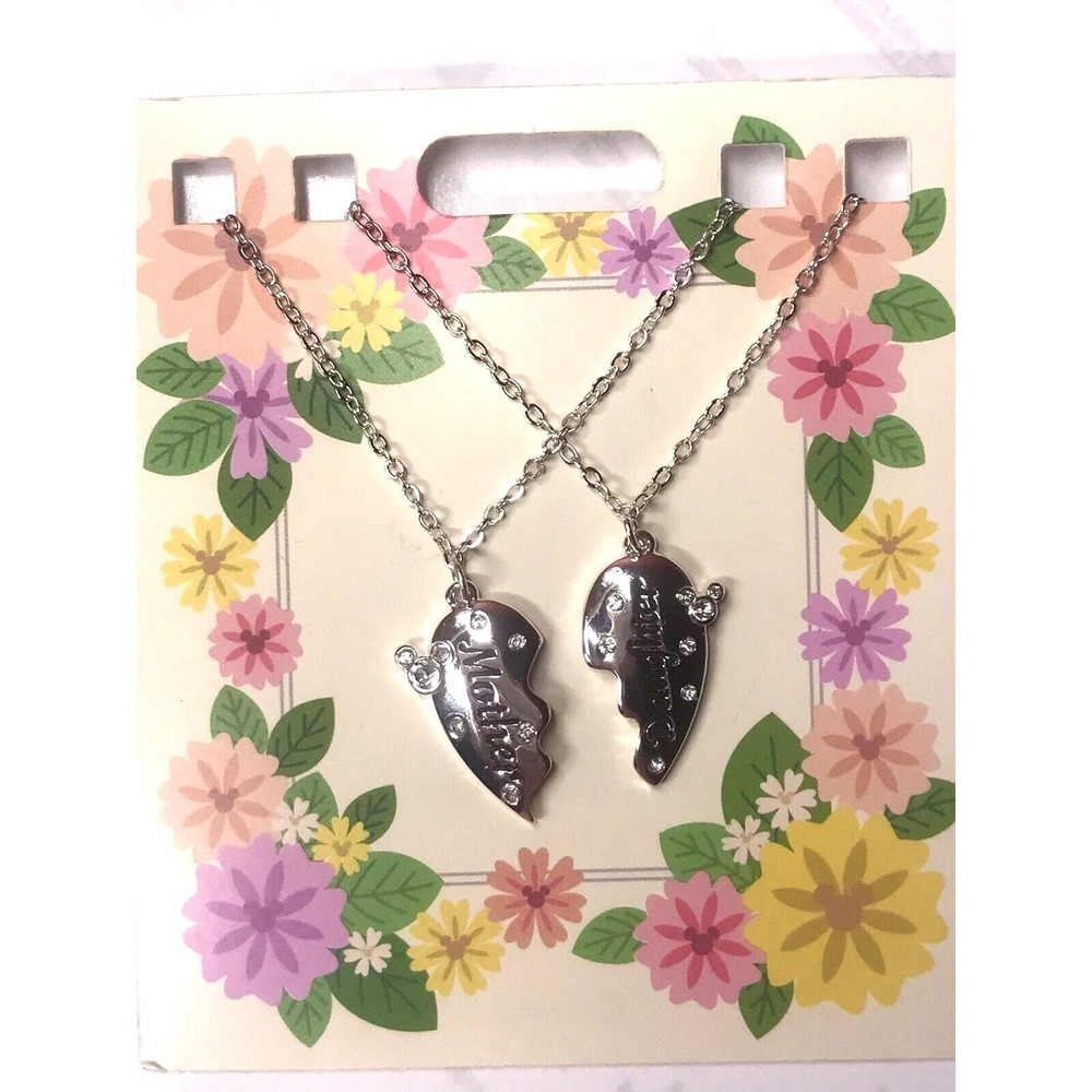 Disney Parks Mother Daughter Heart Necklace Set of 2 New